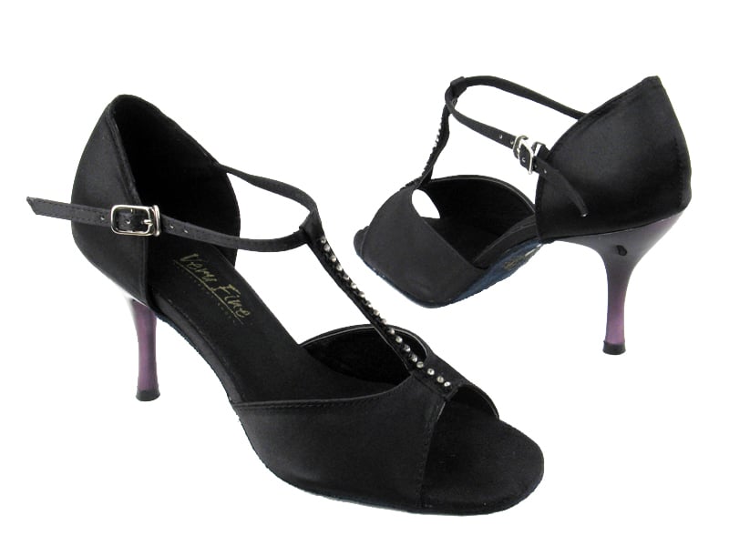 Black satin and stone ballroom shoes: glamorous dance footwear