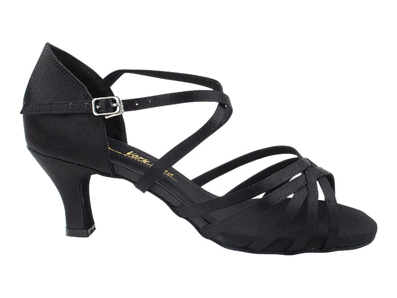 Sleek black satin ballroom footwear