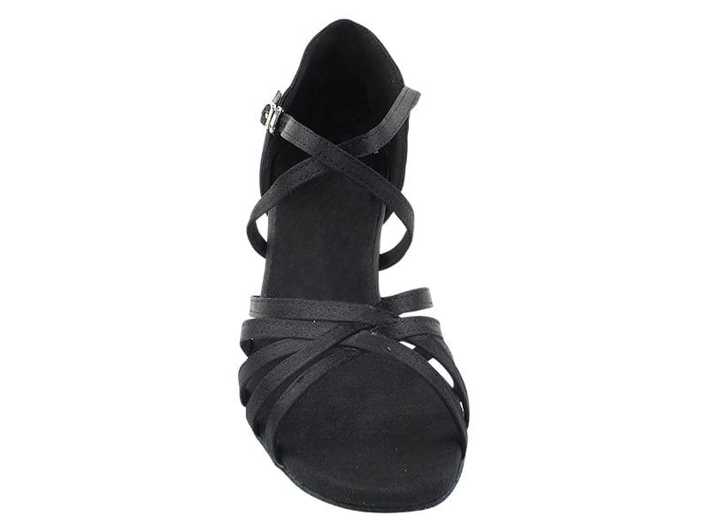 Sleek black satin ballroom footwear