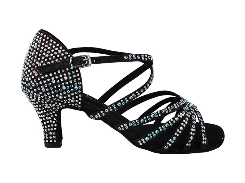 Black dance heels featuring a shimmering glitter design