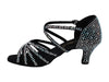 Satin-finished black ballroom shoes adorned with eye-catching glitter details