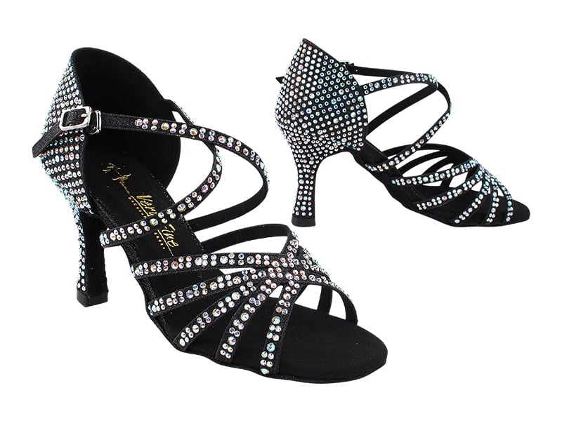 Elegant black satin ballroom heels with sparkling glitter embellishments