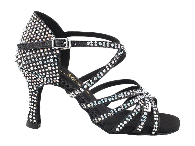 Glimmering satin ballroom heels with a touch of black glitter