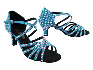 Vibrant blue satin ballroom heels with dazzling glitter embellishments