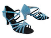 Vibrant blue satin ballroom heels with dazzling glitter embellishments