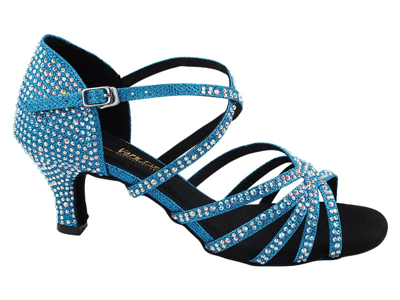 Ballroom heels in a stunning blue glitter and satin combination