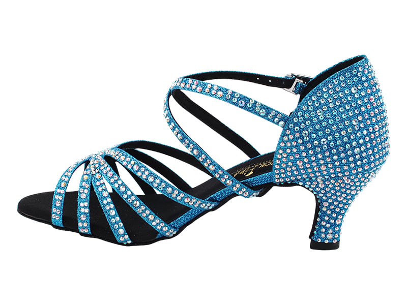 Satin heels adorned with glamorous blue glitter