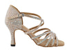 Bling champagne dance shoes featuring sparkling glitter on a satin finish