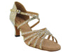 Glamorous gold dance shoes adorned with sparkling glitter and satin elegance