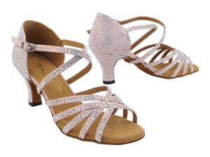 Pink ballroom heels with sparkling glitter and satin charm