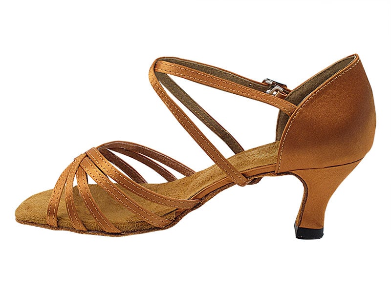 Sleek dark tan satin ballroom footwear