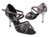 Velvet ballroom heels in classic black adorned with delicate flower details