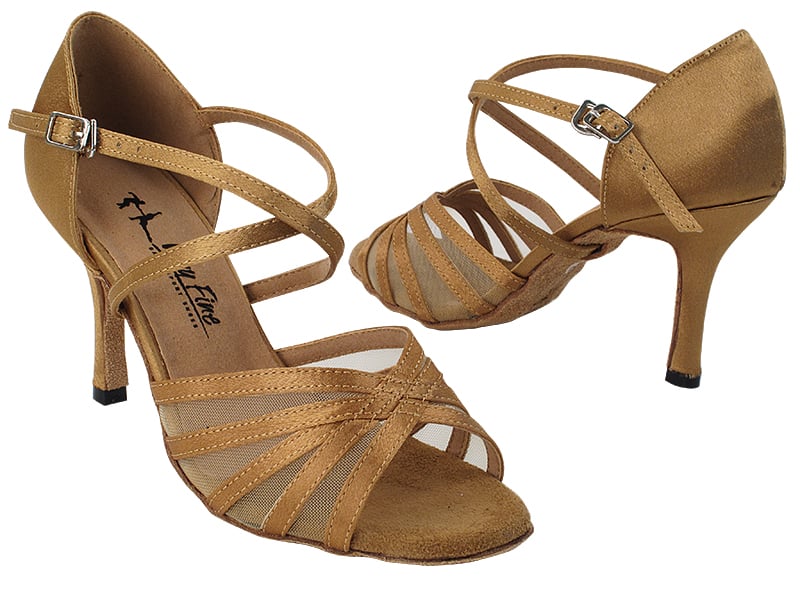 Elegant brown satin dance shoes