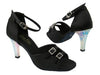 Elegant dance shoes in black satin with stunning stone details for added glamour