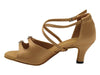 Sophisticated ballroom heels combining brown satin and sparkling stone accents