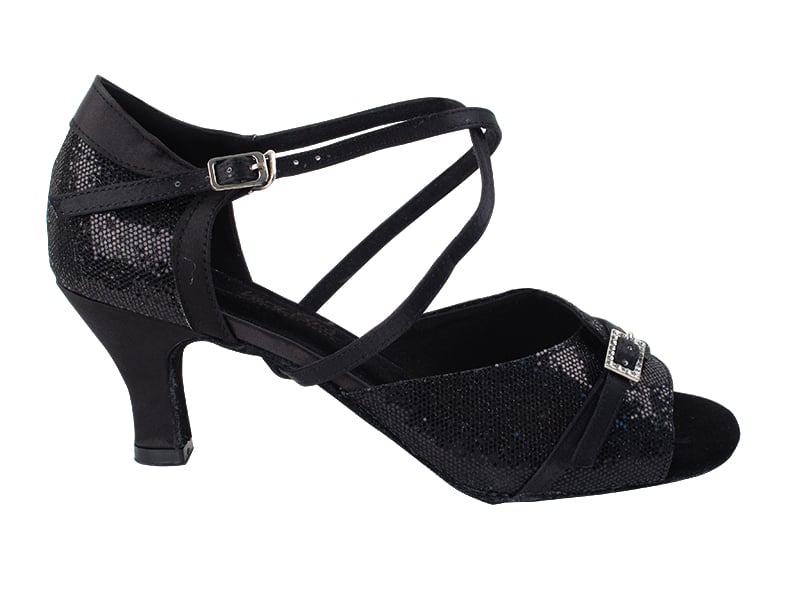 Dance shoes with stylish black satin trim for a polished look