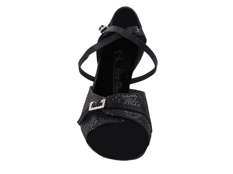 Dance shoes with stylish black satin trim for a polished look