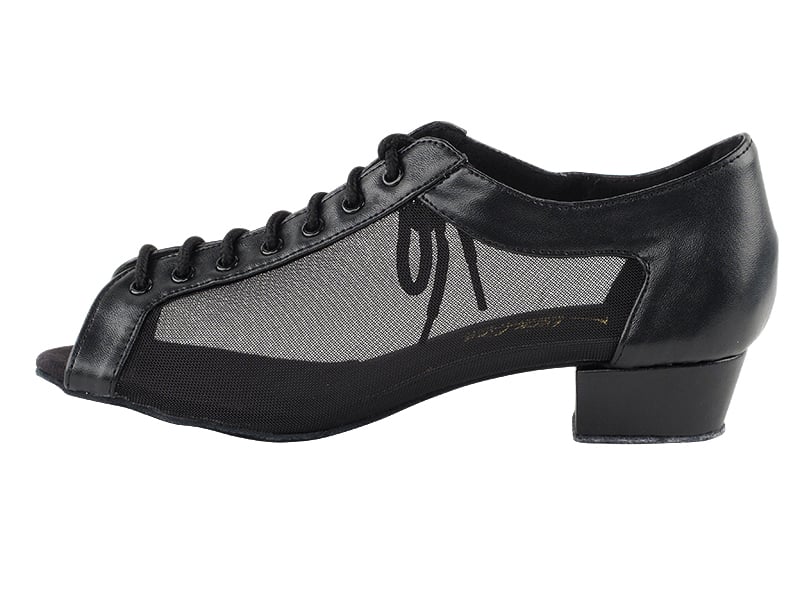 Black mesh ballroom shoes, designed for lightweight comfort and enhanced performance on the dance floor