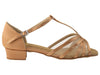 Tan satin and flesh mesh ballroom dance heels