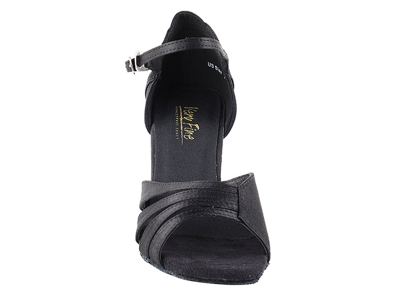 Elegant black satin women's ballroom dancing shoes