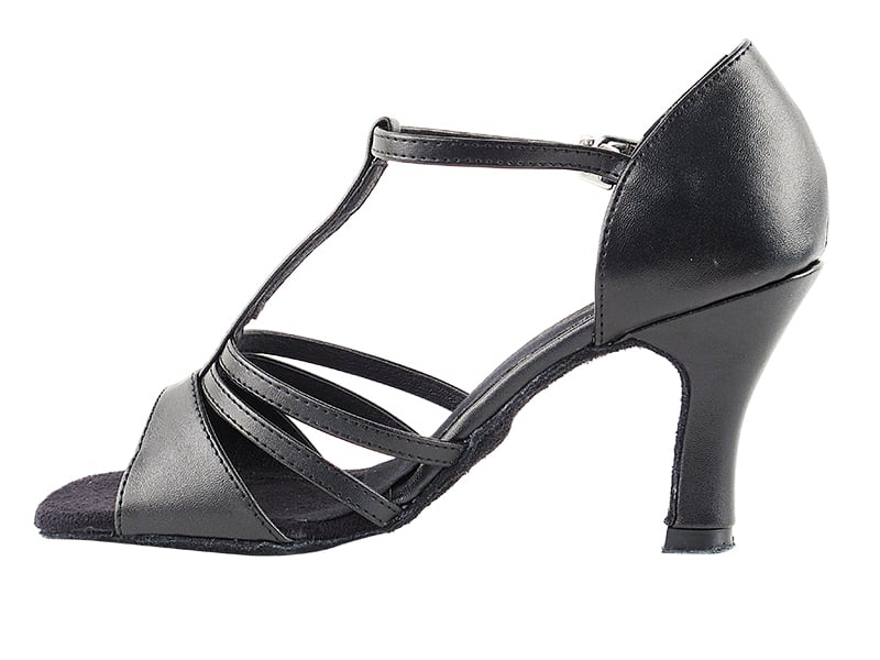 Classic black leather ballroom heels, offering stability