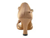 Brown satin ballroom shoes with heels, offering elegance and comfort