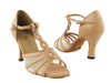 Beige and brown leather ballroom heels with flesh mesh, blending style and breathability