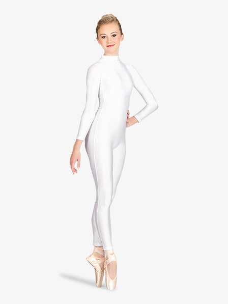 Child Mock Neck Long Sleeve White Unitard