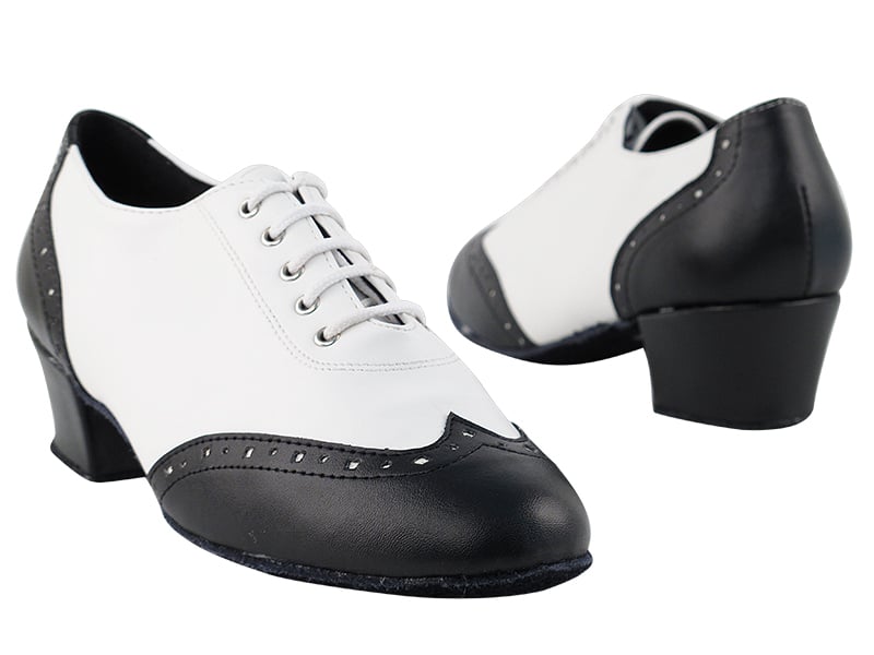 Black and white leather ballroom shoes