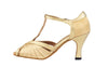 Chic ballroom heels in light brown satin and gold for elegant performances