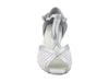 Sleek ballroom heels in white satin with shimmering silver detailing