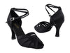 Sleek black satin ballroom heels