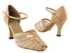 Beige brown leather and flesh mesh ballroom heels