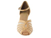 ballroom heels in beige brown leather with flesh mesh accents