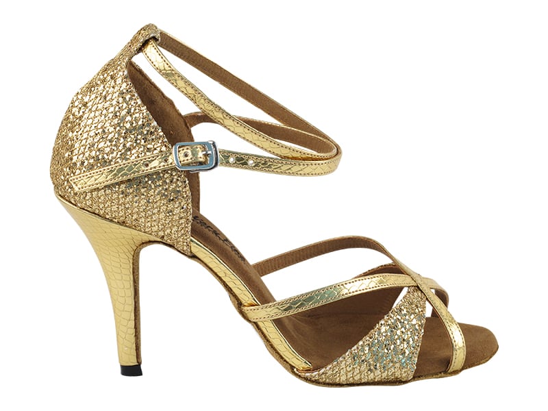 Snake gold ballroom heels with shimmering gold sparklenet