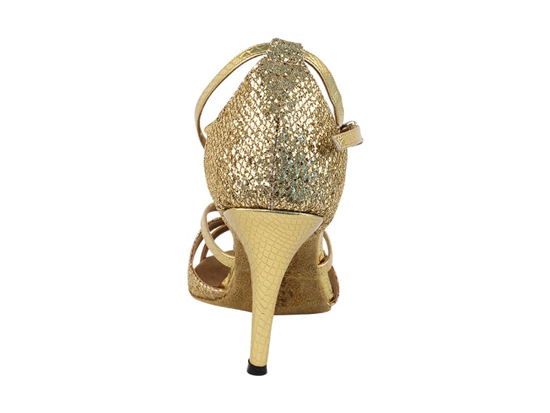 Gold sparklenet dance shoes with snake pattern detailing