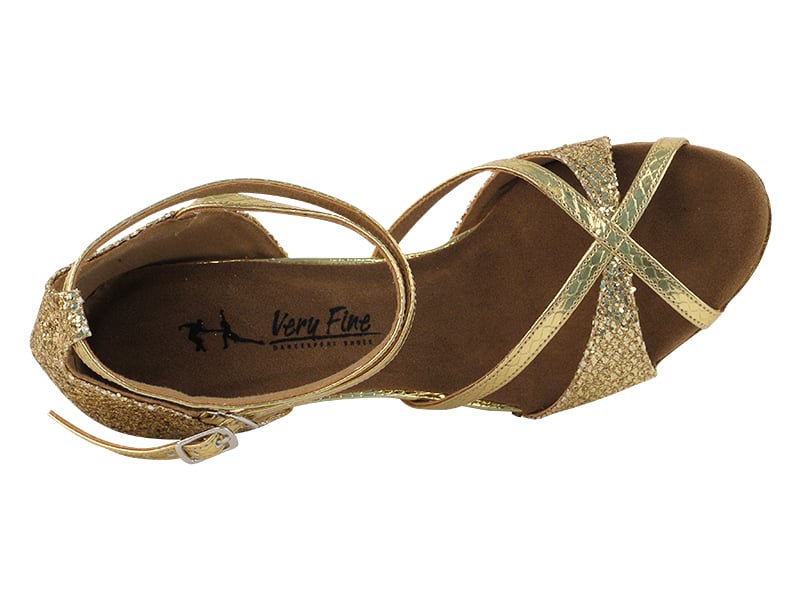 Gold sparklenet dance shoes with snake pattern detailing