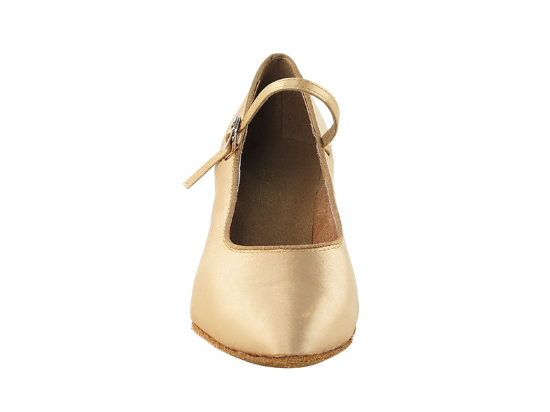 Sleek light brown satin ballroom dance shoes