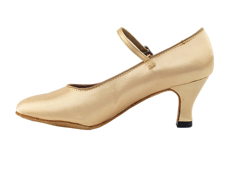 light brown satin ballroom dance shoes