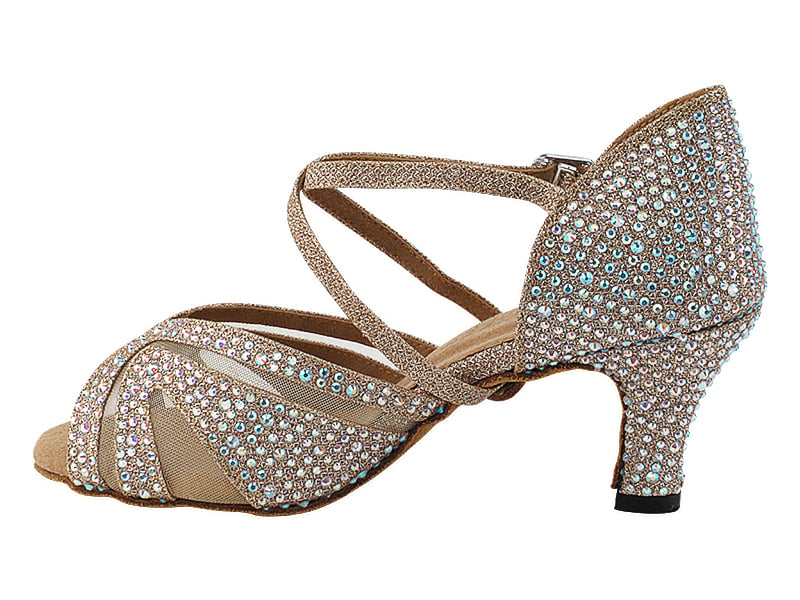 Sophisticated champagne glitter satin heels for ballroom dancing