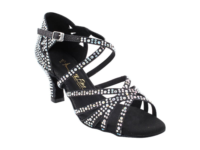 Chic ballroom heels with black glitter and satin finish