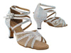 White glitter satin and mesh ballroom heels 