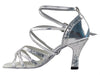 Stunning silver heels with shimmering sparkle and leather accents