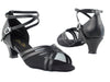 black leather and mesh ballroom heels with sleek design