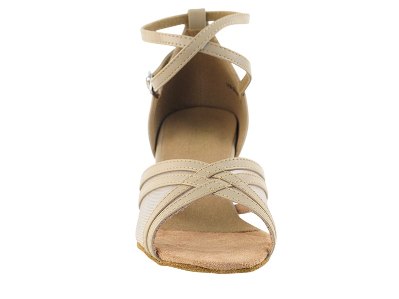 Elegant tan leather dance shoes with breathable mesh design