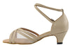 Stylish ballroom heels in tan leather featuring flesh tone mesh panels