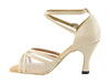 Sophisticated ballroom heels in tan leather and flesh mesh