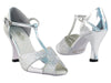 Silver leather ballroom heels with sparklenet detailing