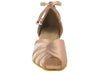 Elegant brown satin dance shoes featuring mesh detailing