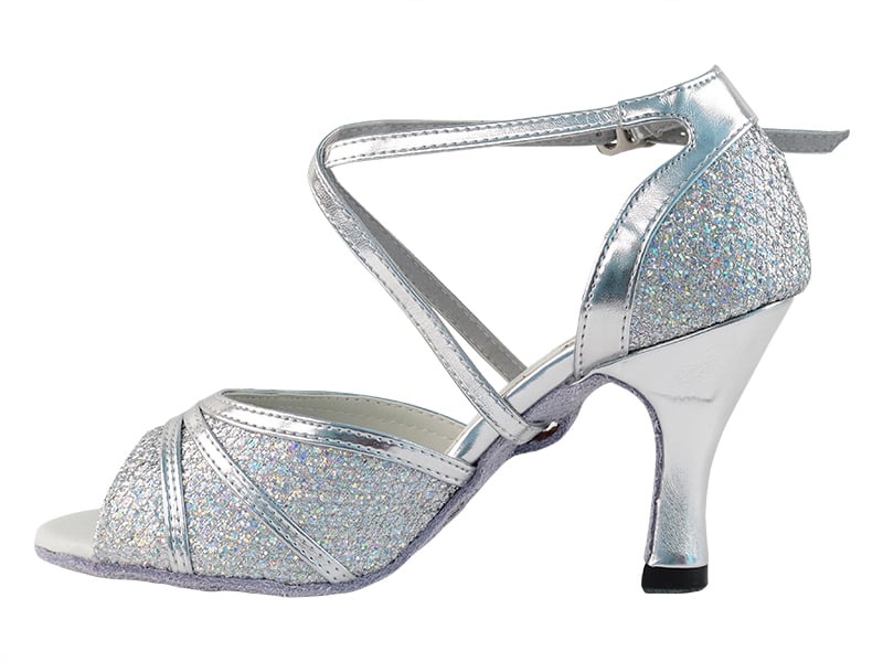 Shimmering Silver Sparklenet and Trim Dance Heels